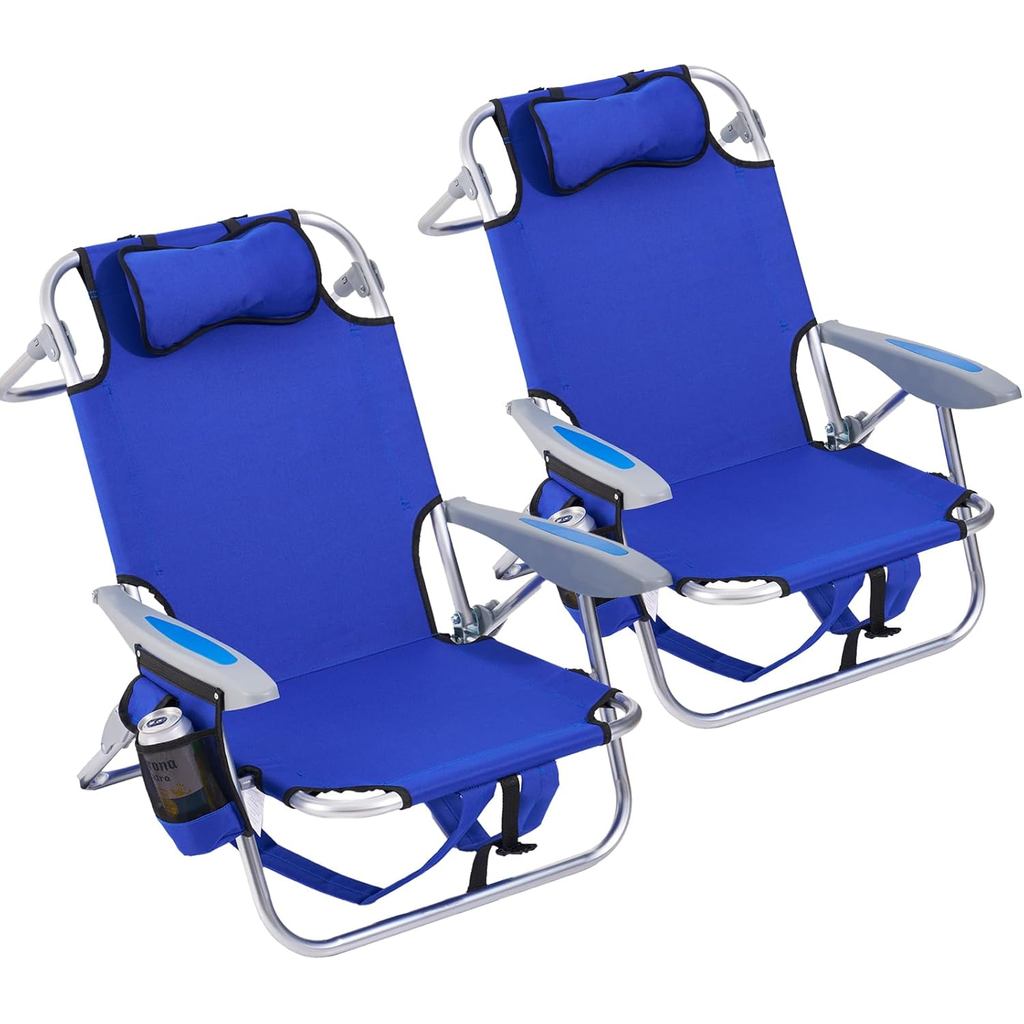 2 Pacotes de Cadeiras de Praia Portáteis Leves para Adultos, Cadeiras de Praia Dobráveis com 5 Posições, Cadeira de Prai