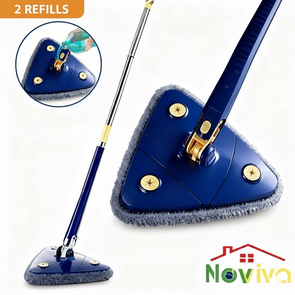 Esfregão Triangle Mop 2Refils 130 comprimento 360° Com Giratório Limpeza Mop Detergente Conveniente Noviva