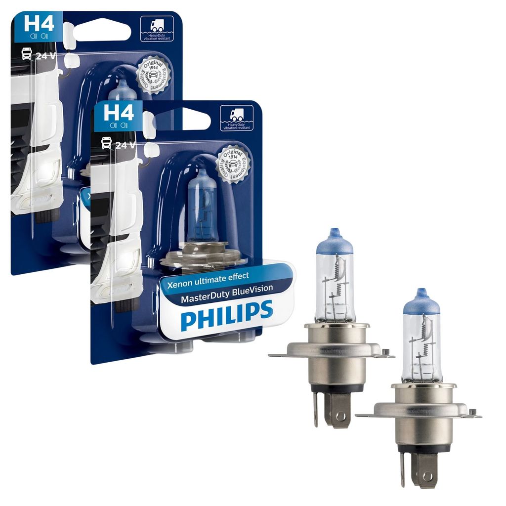 PAR LÂMPADA HALÓGENA PHILIPS MASTER DUTY BLUE VISION FAROL ALTO BAIXO H4 70W/75W CAMINHÃO 24V em Oferta na Shopee