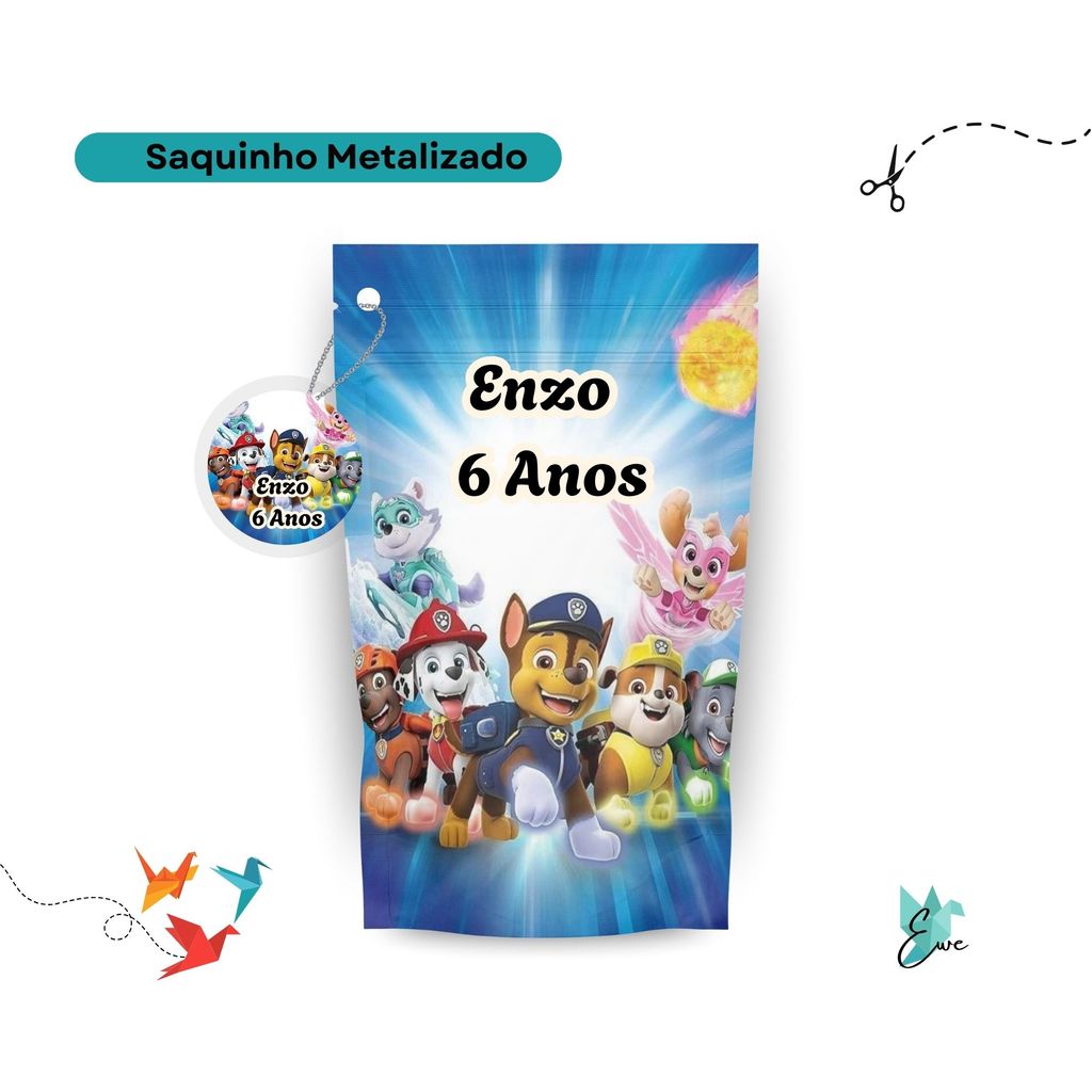 Saquinho Metalizado Patrulha Canina 12x19 Personalizado - Lembrancinha Aniversário | Saquinho Surpresa