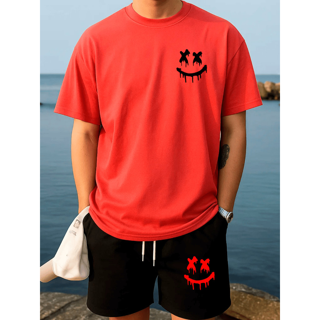 Conjunto Streetwear Camiseta gola Redonda Algodão + Shorts Mauricinho Tactel Masculino estampado  Confortavel