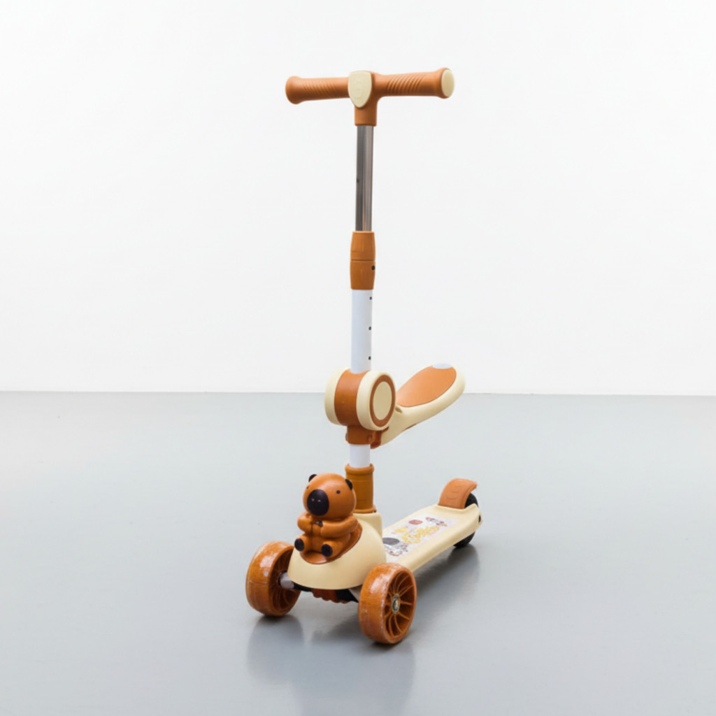 Patinete Infantil Capivara 2 em 1 Assento Regulável Luz Led Suporta Até 25kg 2 a 5 Anos