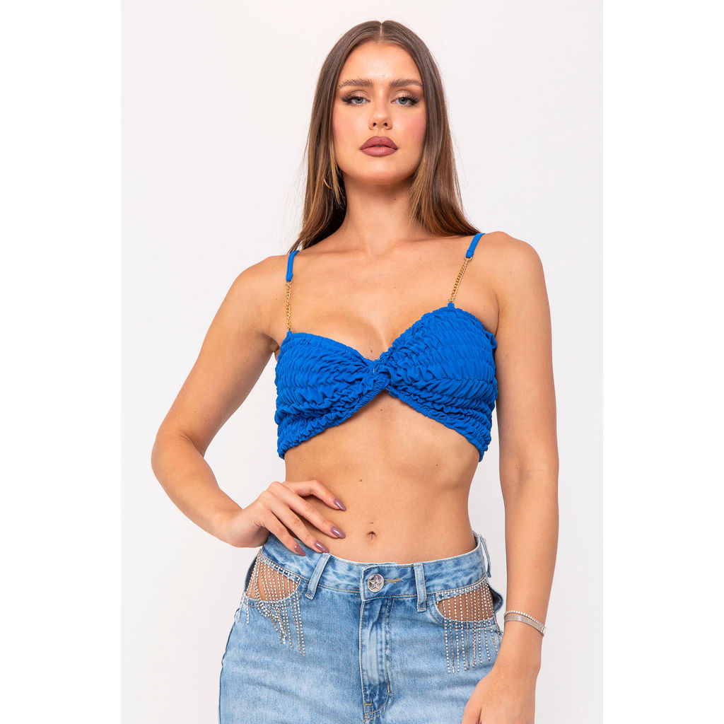 Top Malha Franzido Detalhe Corrente Planet Girls Azul Escuro