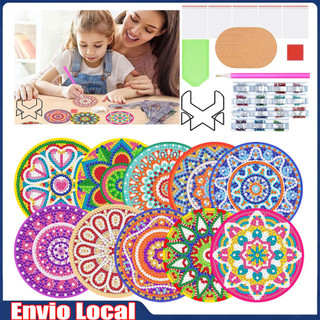 Conjunto de 10 porta-copos de pintura de diamante mandala zen, arte manual DIY para decoração de casa