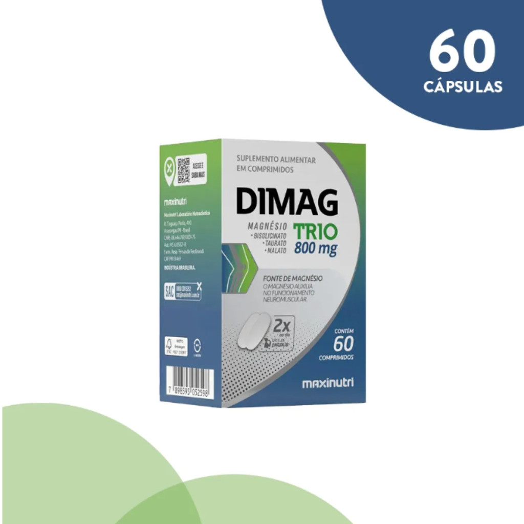 Dimag Trio Magnésio 800mg 60 cápsulas Maxinutri — imagem 2 de 2
