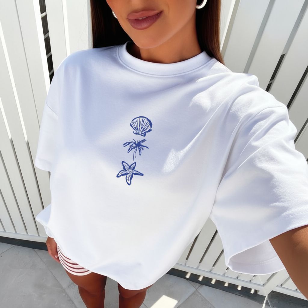 Camiseta Blusa Tshirt feminina 100% algodão estampas de verao tropicais roupa de passeio minimalista