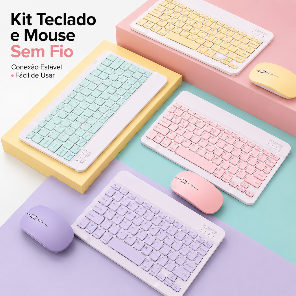 Kit Teclado E Mouse Bluetooth 5.2 Compatível Pc iPhone Android