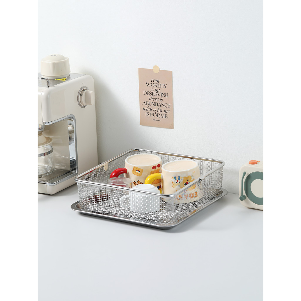 Cesta de malha de aço inoxidável 304, Plus Size, cesta quadrada de drenagem de cozinha, talheres, pratos, Rack de secage