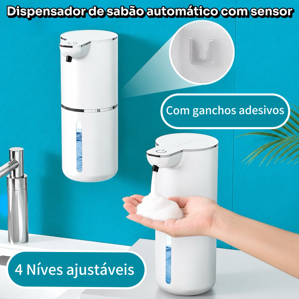 Dispenser de Sabão em Espuma Automático USB-C com Sensor Inteligente e 4 Ajustes de Espuma