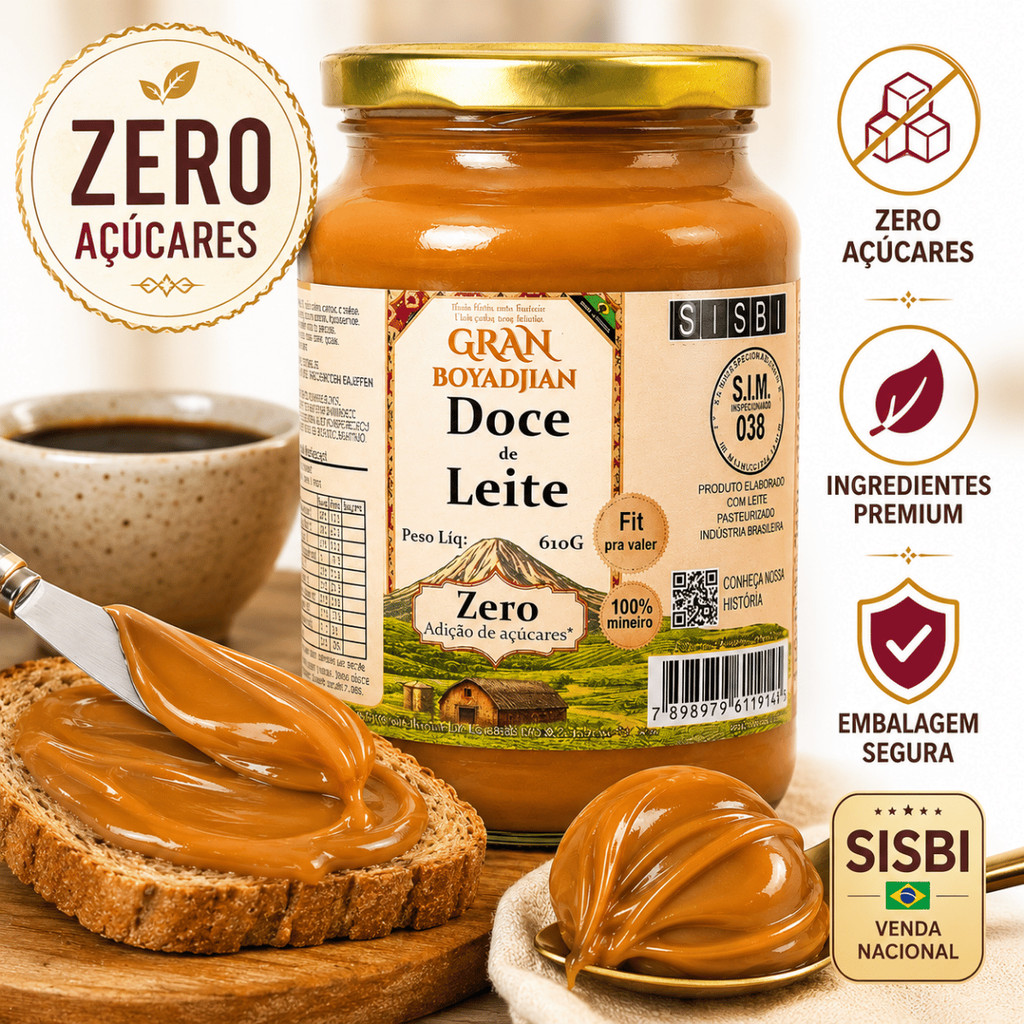 Doce de Leite Zero Adição de Açúcar 610 Gramas Pote Grande - Gran Boyadjian