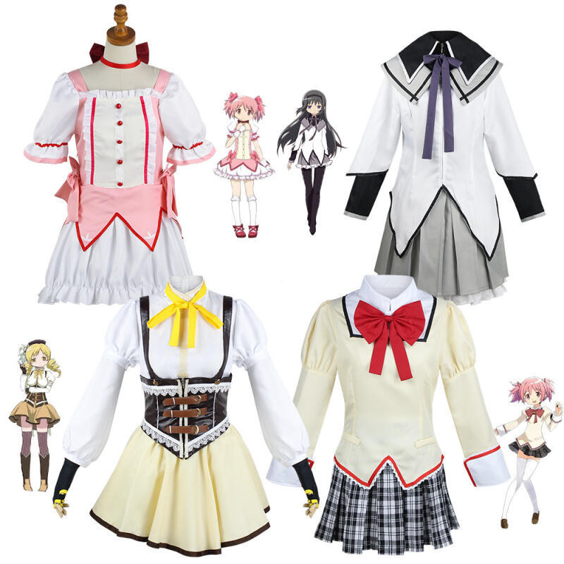 Fantasias de Cosplay do Anime Puella Magi Madoka Magica, Fantasias de Kaname Akemi, Homura Tomoe e Mami para Mulheres e 