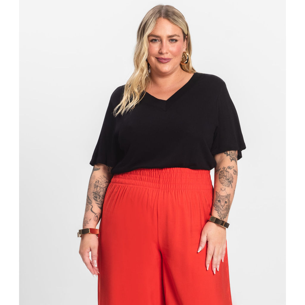 Blusa Visco Tricot Plus Size Secret Glam Preto