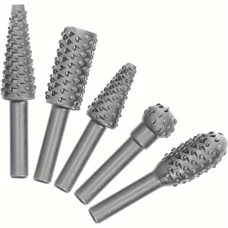5pc Prata Carpintaria Lobo Dente Vara Arquivo Rotativo DIY Ferramenta De Moagem Acessórios Conjunto Ferramentas Cabeça E