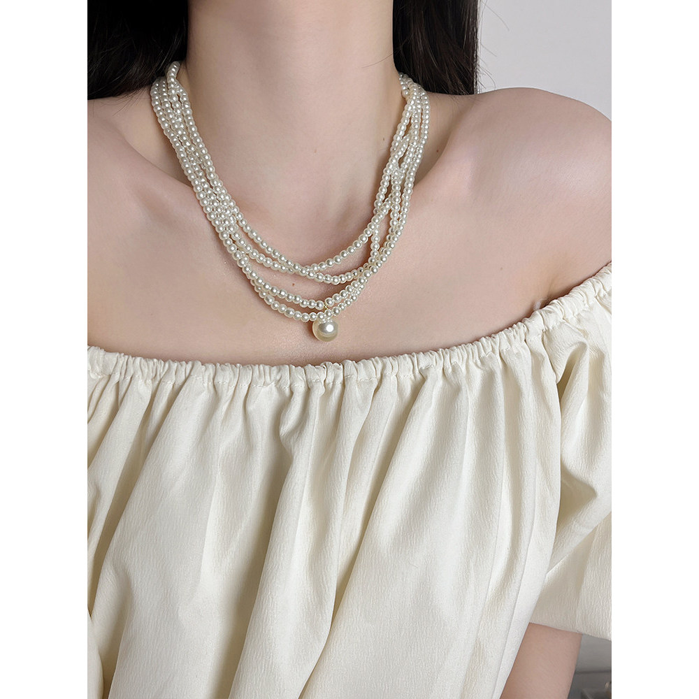 colar colar aço inoxidável Vintage Multi-camada pérola colar Retro barroco gota de água pérola pingente colar elegante