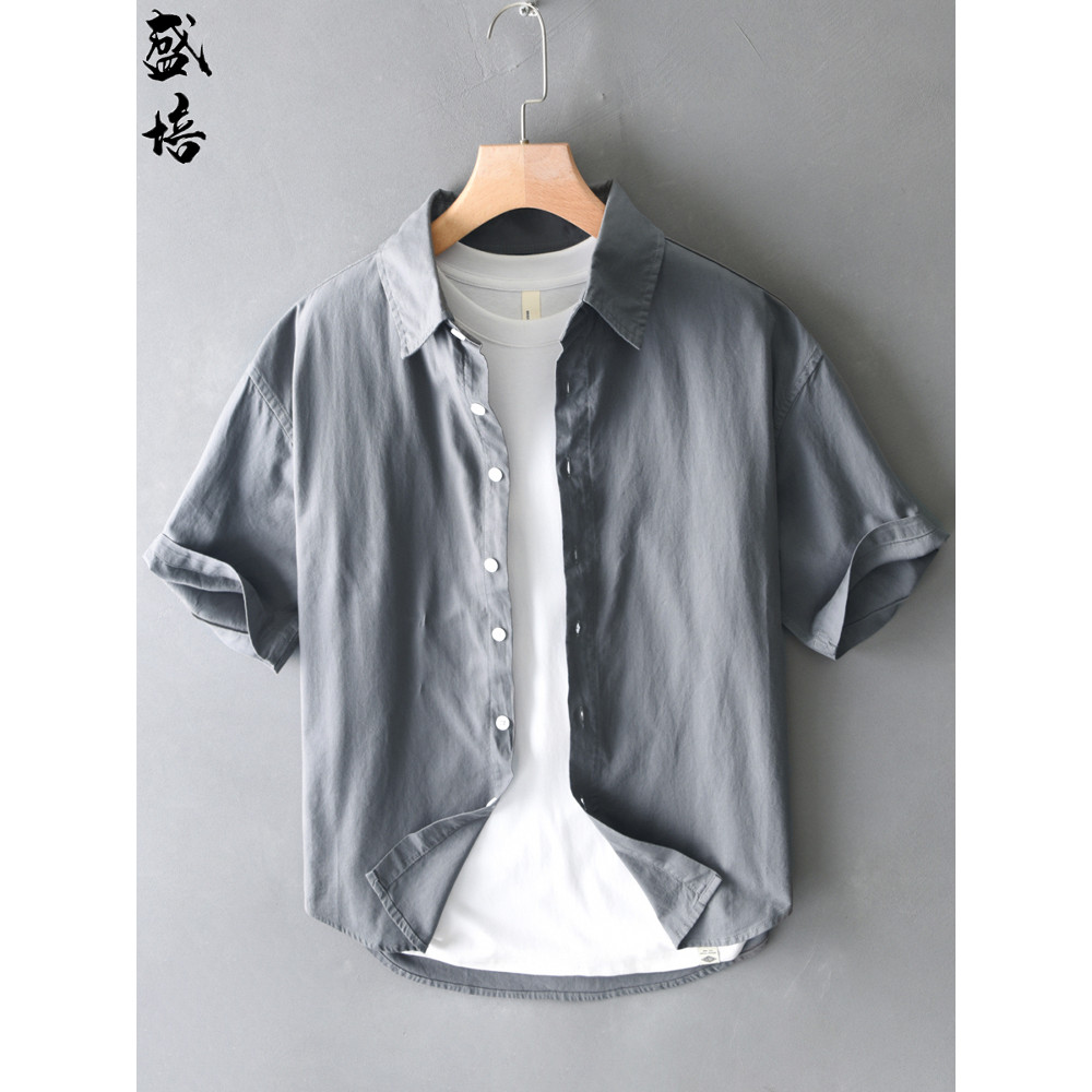 Camisa masculina de manga curta de algodão puro Casual 2026 novo estilo High-End sentimento algodão polegada camisa verã