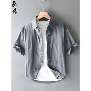 Camisa masculina de manga curta de algodão puro Casual 2026 novo estilo High-End sentimento algodão polegada camisa verã