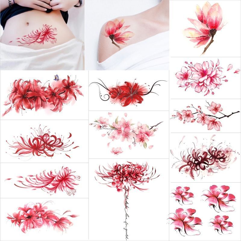Adesivos de tatuagem à prova d'água, personalidade de longa duração, Manzhu Sahua, outras flores laterais, flores de cer