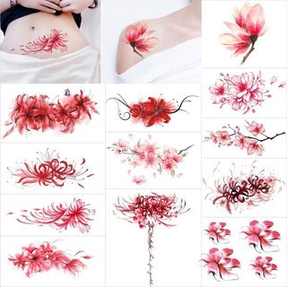 Adesivos de tatuagem à prova d'água, personalidade de longa duração, Manzhu Sahua, outras flores laterais, flores de cer