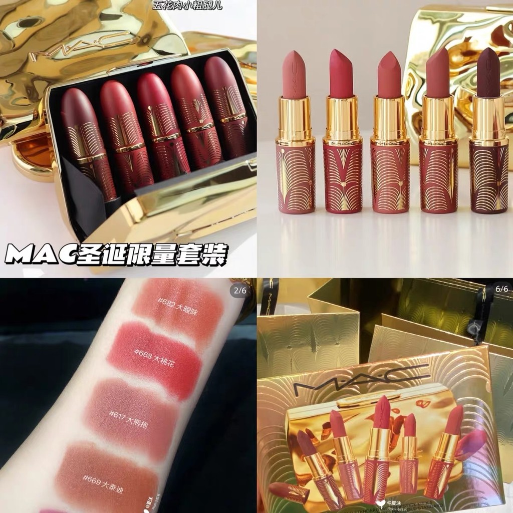 [Estoque pronto] Conjunto de Mini batom bala MAC Christmas Gold Limited Conjunto