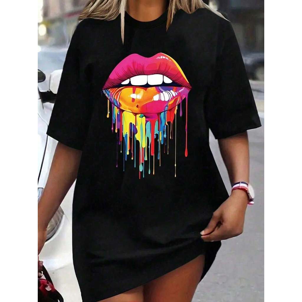 Tshirt Feminina Estilosa Estampada Boca Gloss Lançamento Camiseta 100% Algodão Super Oferta