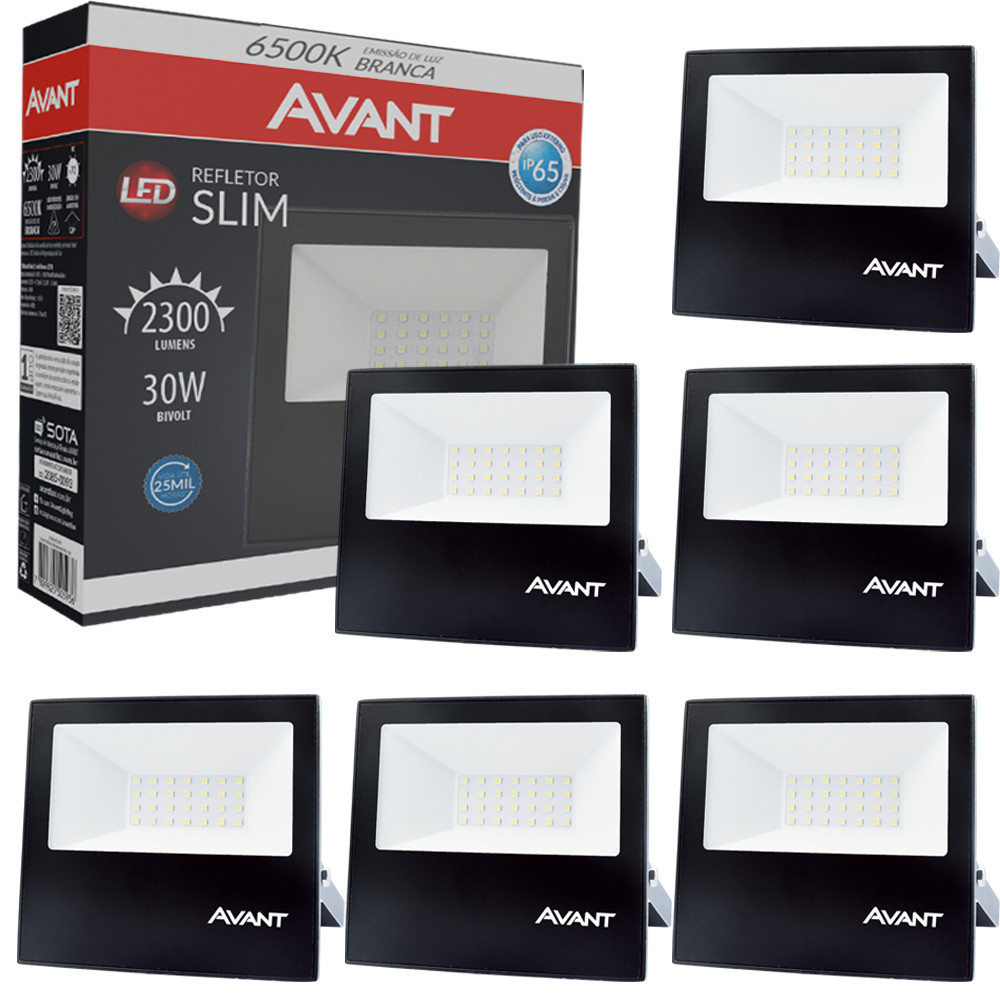6 Refletor Slim Iluminação Externa Comercio Luz Branca 6500k Bivolt 30w IP65