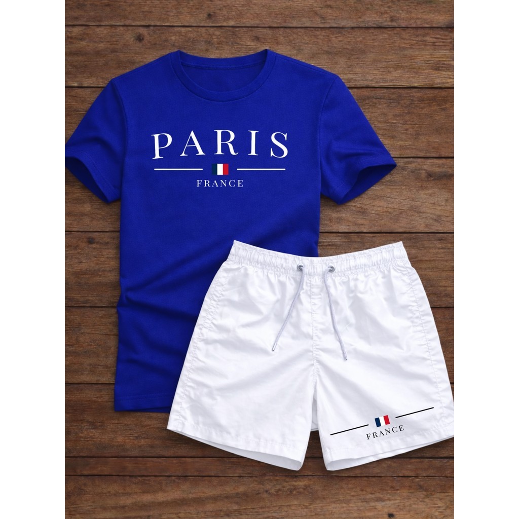 Conjunto Camiseta Paris 100% Algodão + Short Tectel Masculino Lançamento Promoção