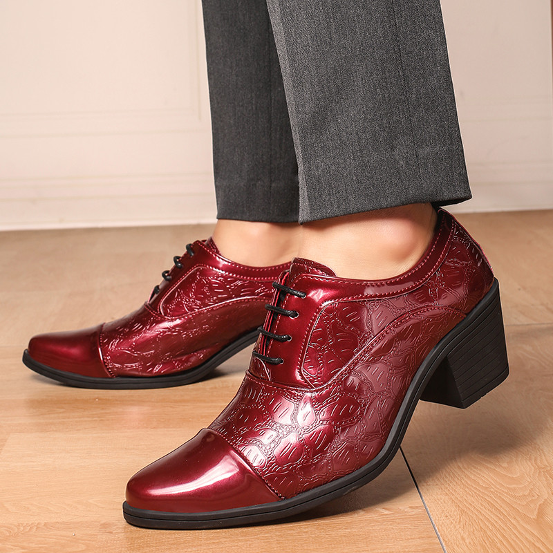 Sapatos de couro masculinos de couro envernizado aumentando 6cm sapatos masculinos de boate sapatos de couro vermelho es