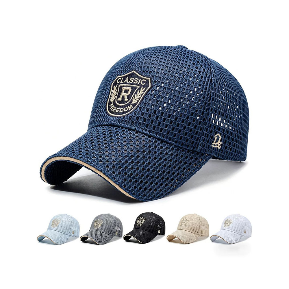 Boné de beisebol de malha masculino verão novo estilo oco estilo fino respirável boné de pico lazer ao ar livre esportes