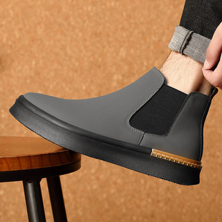 Sapatos masculinos outono inverno novo estilo de couro genuíno Mid-Top Chelsea botas casuais velo quente sapatos de algo