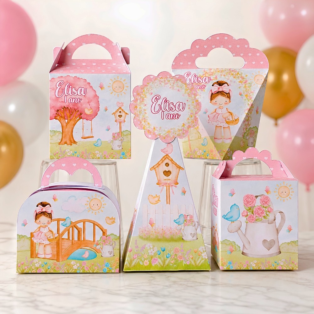 Kit festa caixas Personalizadas Jardim encantado mod2 - Lembrancinhas de aniversário - PEGUE E MONTE