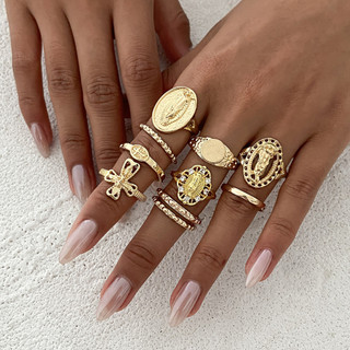 Anel de moda hip-hop com coroa de strass exagerada, estilo europeu e americano, anel de falange, anel de metal vintage c