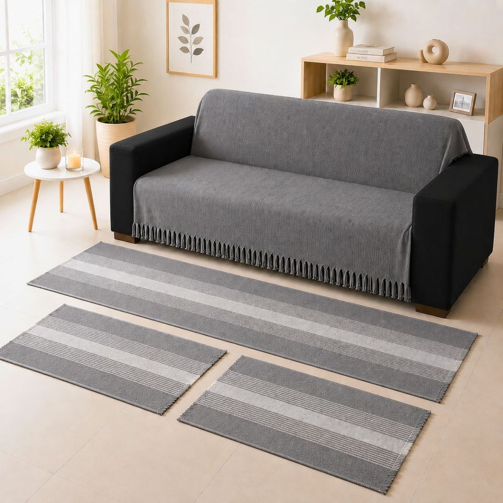 Kit Manta Sofá Grande 210x1,20 Tapete Sala 3 Peças Luxo Premium Algodão Retrátil Decorativo Promoção