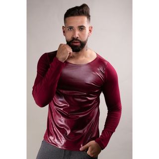 Camiseta Masculina em Cirrê Bordô Gola Canoa Moda Casual Confortável