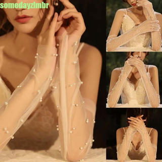SOMEDAYZL0M Luvas De Dedo Completo Elegante Temperamento Renda Pérola Festa De Casamento Sem Dedos