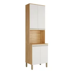 Paneleiro com 4 Portas e Espaço para Micro-Ondas 100% MDF Itália Espresso Móveis Bege/Amêndoa/Off Wh Amêndoa/Off