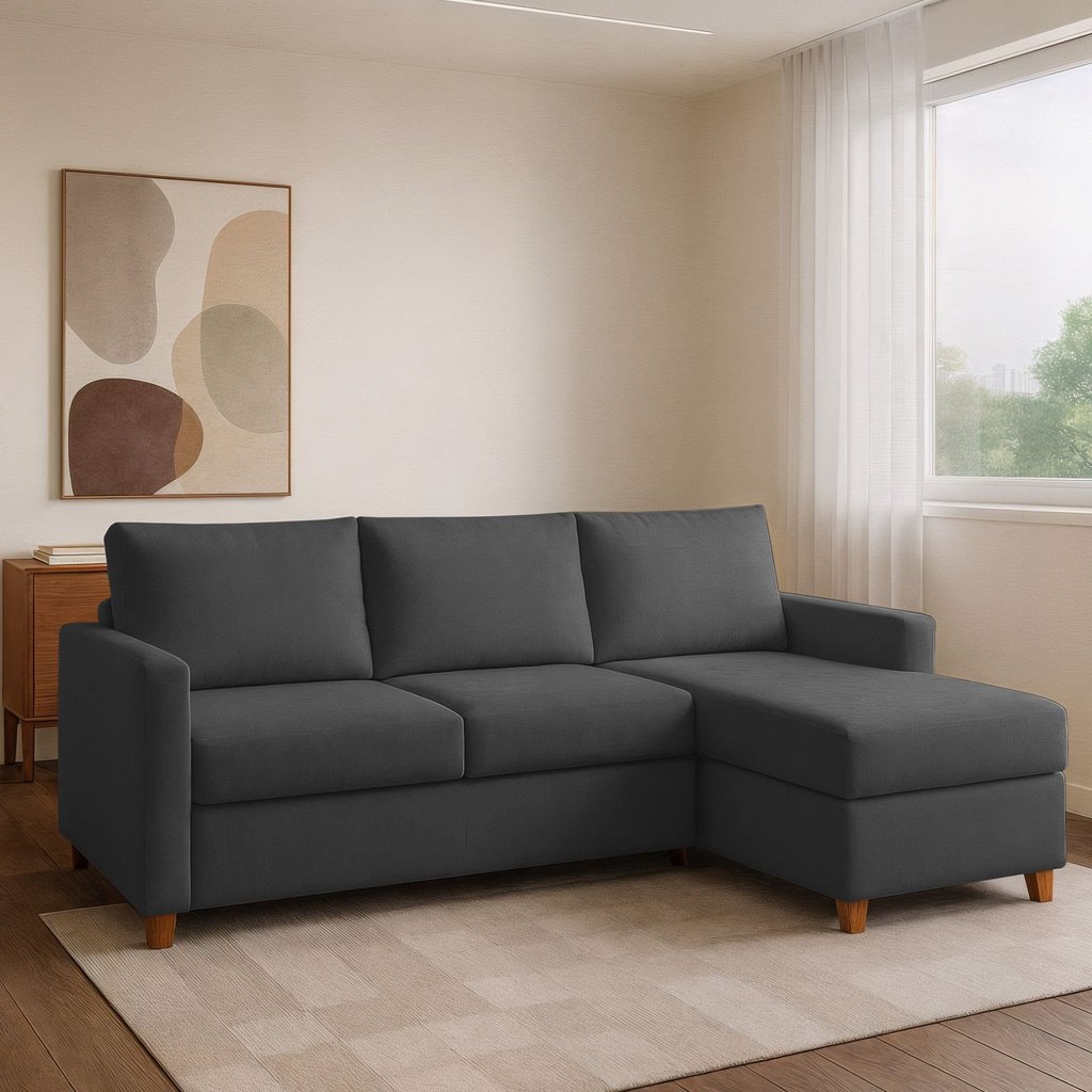 Sofá com Chaise 4 Lugares Suede Moov Yescasa Cinza Cinza
