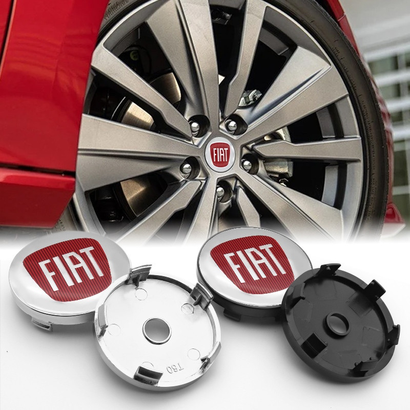 4 Peças de Calotas Centrais de Roda Estilo Automotivo de 60mm com Emblema para Fiat Panda, Freemont, Linea, Strada, Duca
