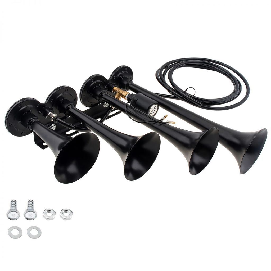 Buzina De Ar Preta De Quatro Tubos 12V/24V 185dB Para Carro , Caminhão , Motocicleta