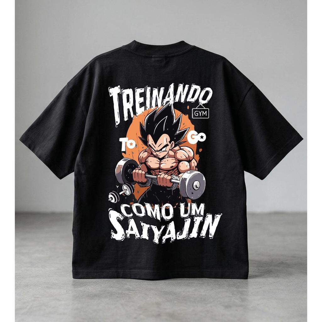 Camiseta Masculina Oversized Treinando Sayajin 100% Algodão Fio 30.1 Estampa Alta Definição Streetwear Conforto Urbano