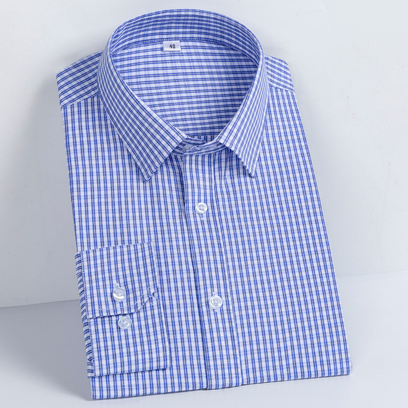 Camisa de manga curta longa masculina poliéster algodão listrado xadrez branco polegada camisa Super econômica masculina
