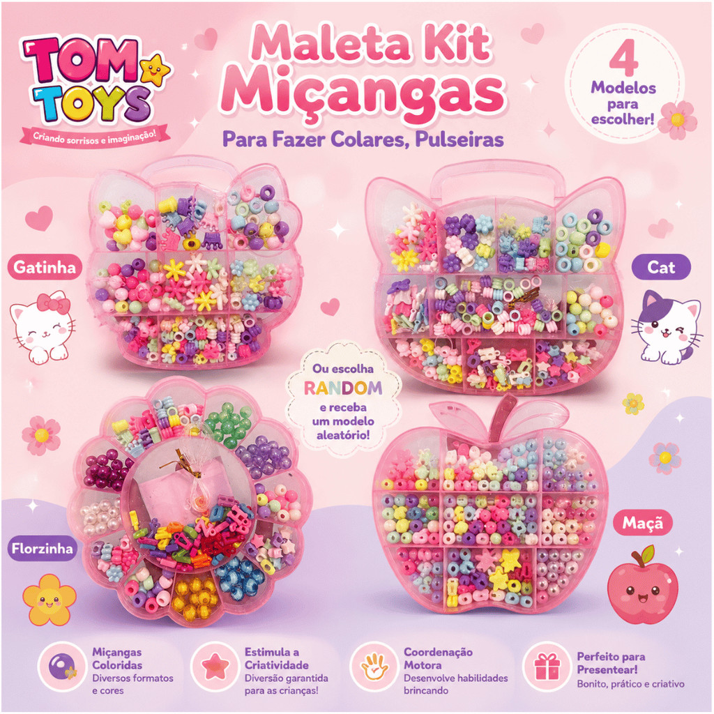 Maleta Kit Infantil Kit Miçangas Para Fazer Colares, Pulseiras Miçanga Bijuteria