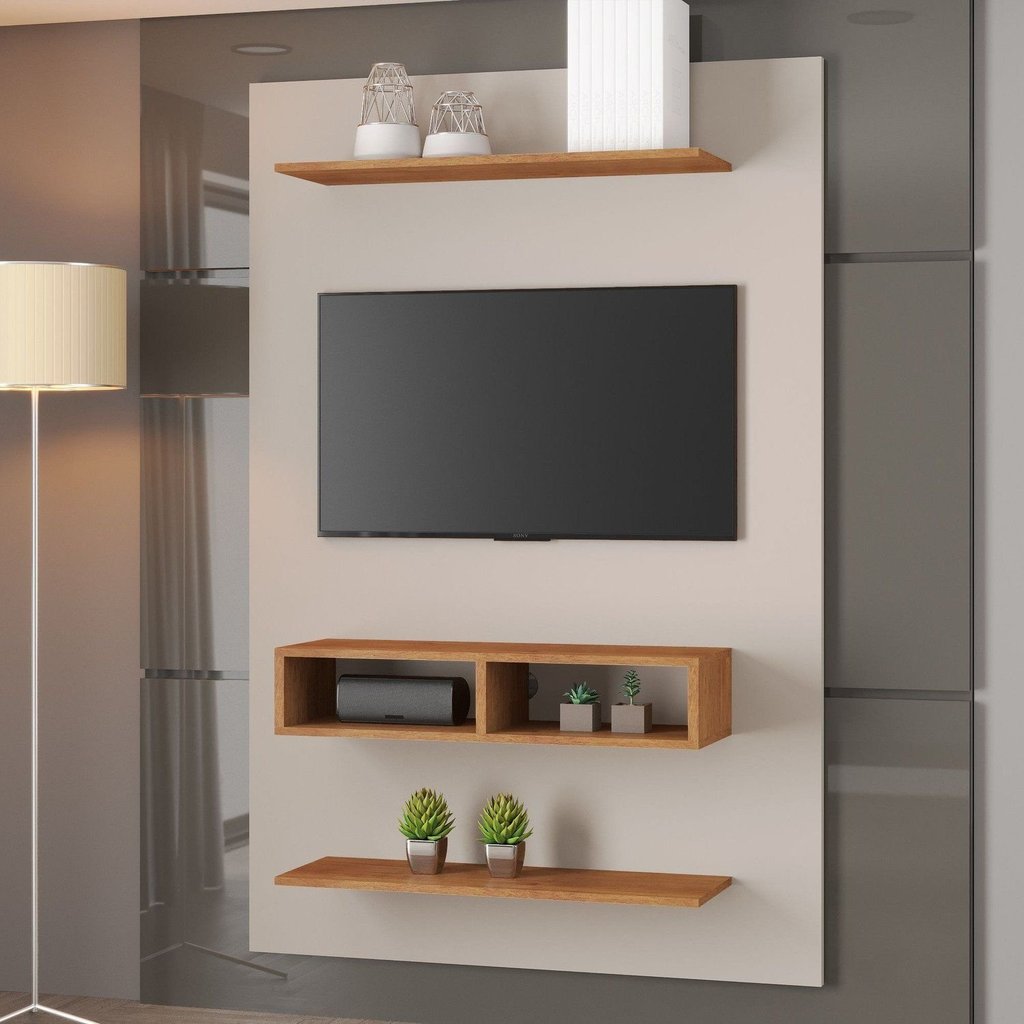 Painel para TV até 50 Polegadas 115,2CMX180CM Mister Espreso Móveis Off White/Mel