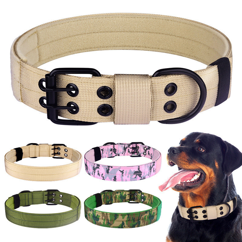 Coleira tática para animais de estimação, suprimentos para animais de estimação, camuflagem de Nylon, rosa, militar, cac