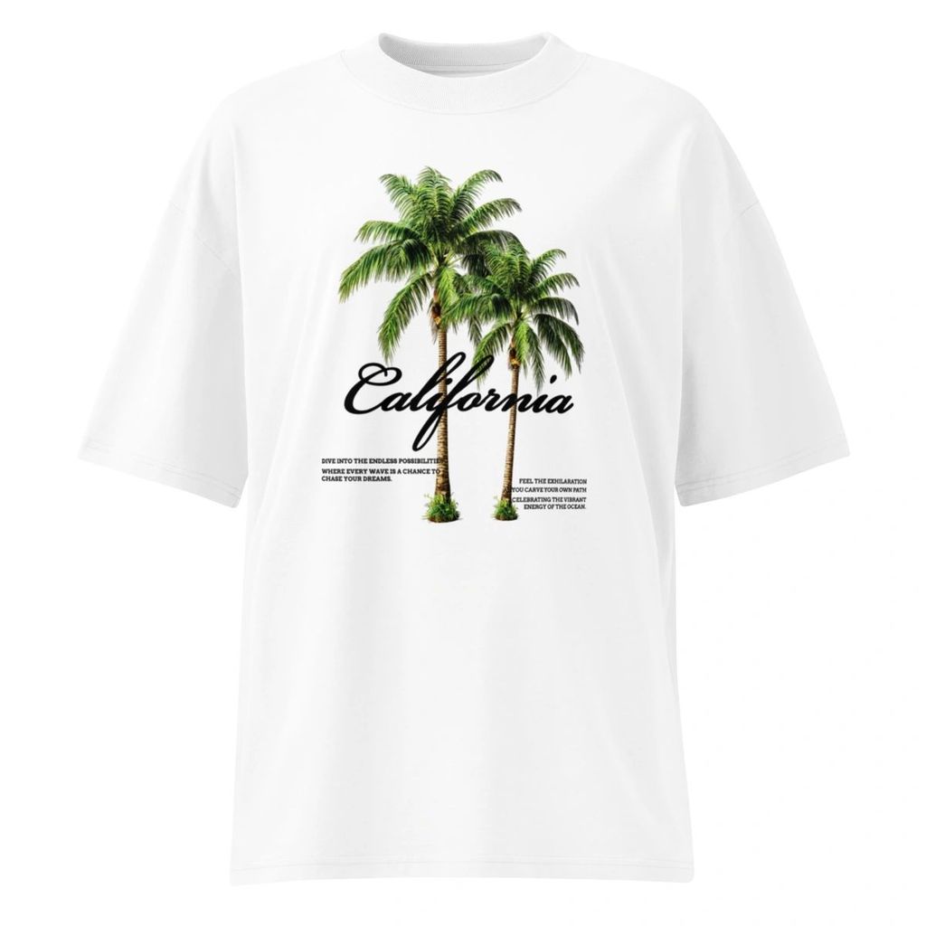 Camiseta Masculina Oversized California Algodão Estampada Streetwear Blusa Larga Coqueiro Moda Verão