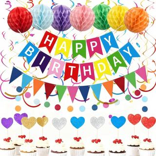 Decorações de Aniversário, 60 Peças de Decorações de Faixa de Aniversário Arco-Íris para Homens e Mulheres, Suprimentos 