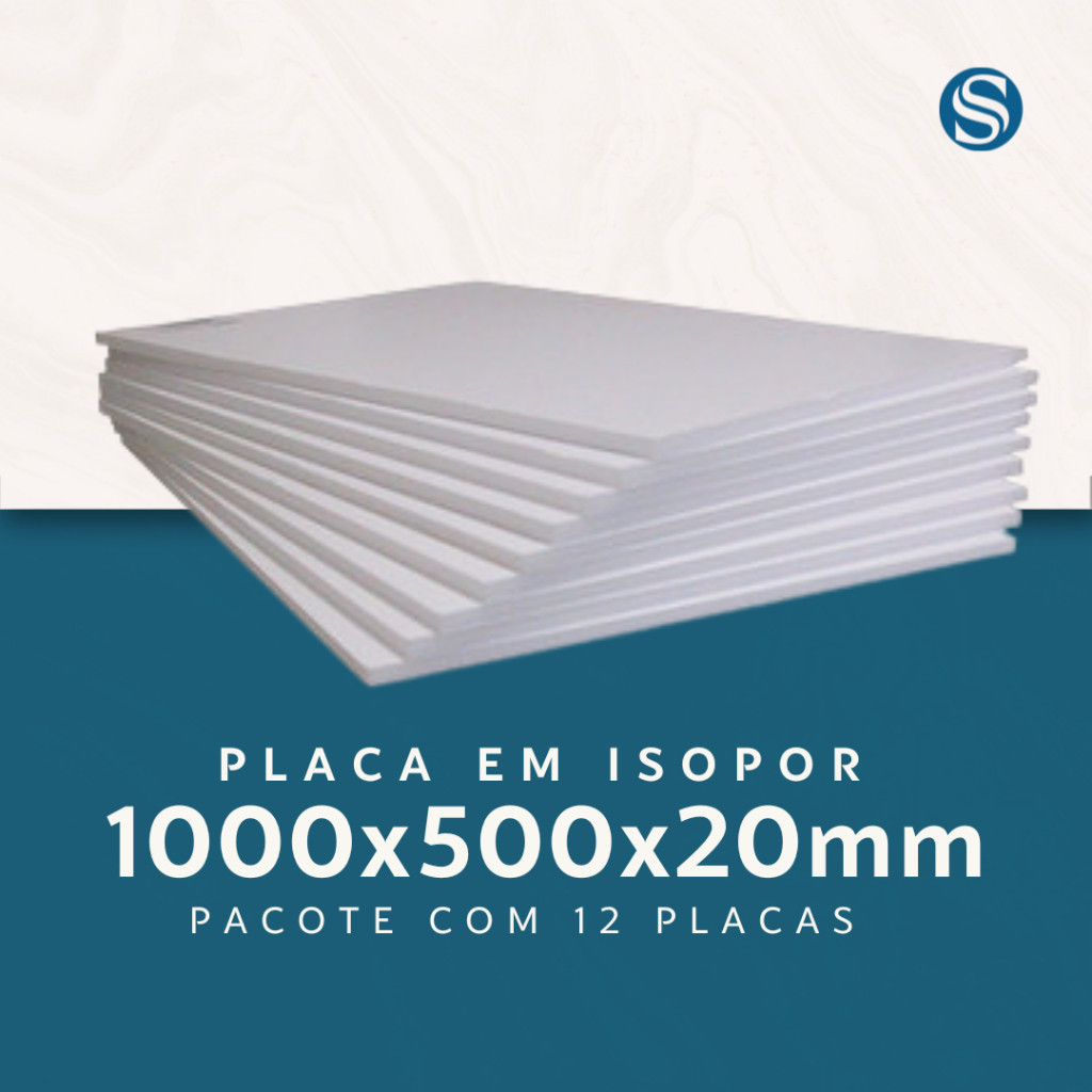 Kit 12 Placas de Isopor EPS 1F Anti Chamas 1000x500x20mm EPS-Pack Construção Maquete E artesanato