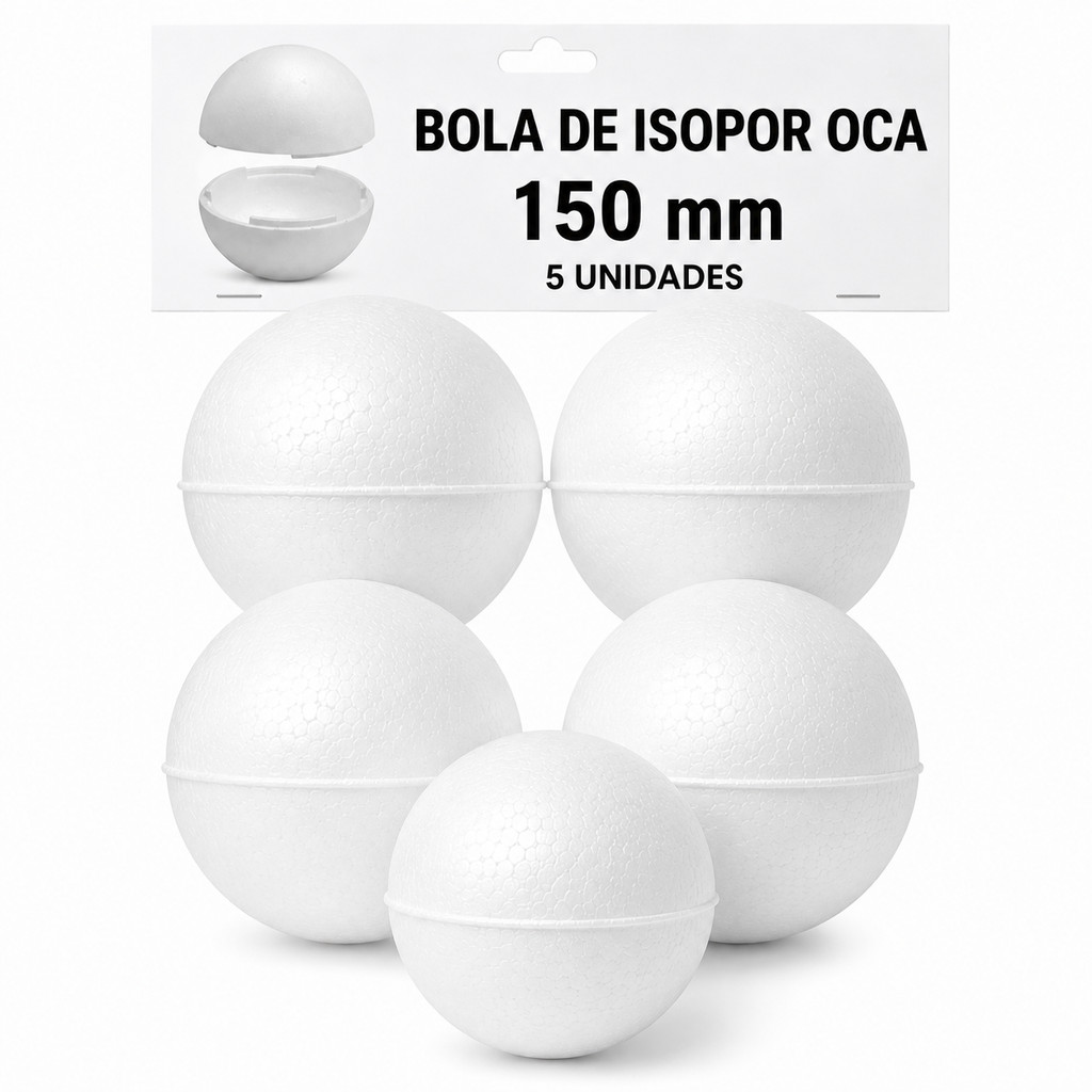BOLA DE ISOPOR 150MM - PACOTE COM 5 UNIDADES