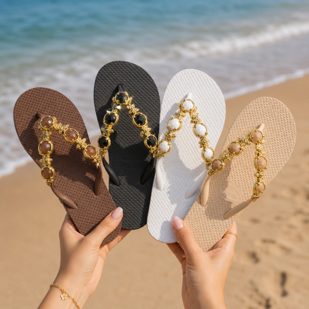 Chinelo Pedraria Luxo Sofisticado Feminino Rasteira Strass Brilho Macio Leve Confortável Moda Verão Festa Adulto Praia