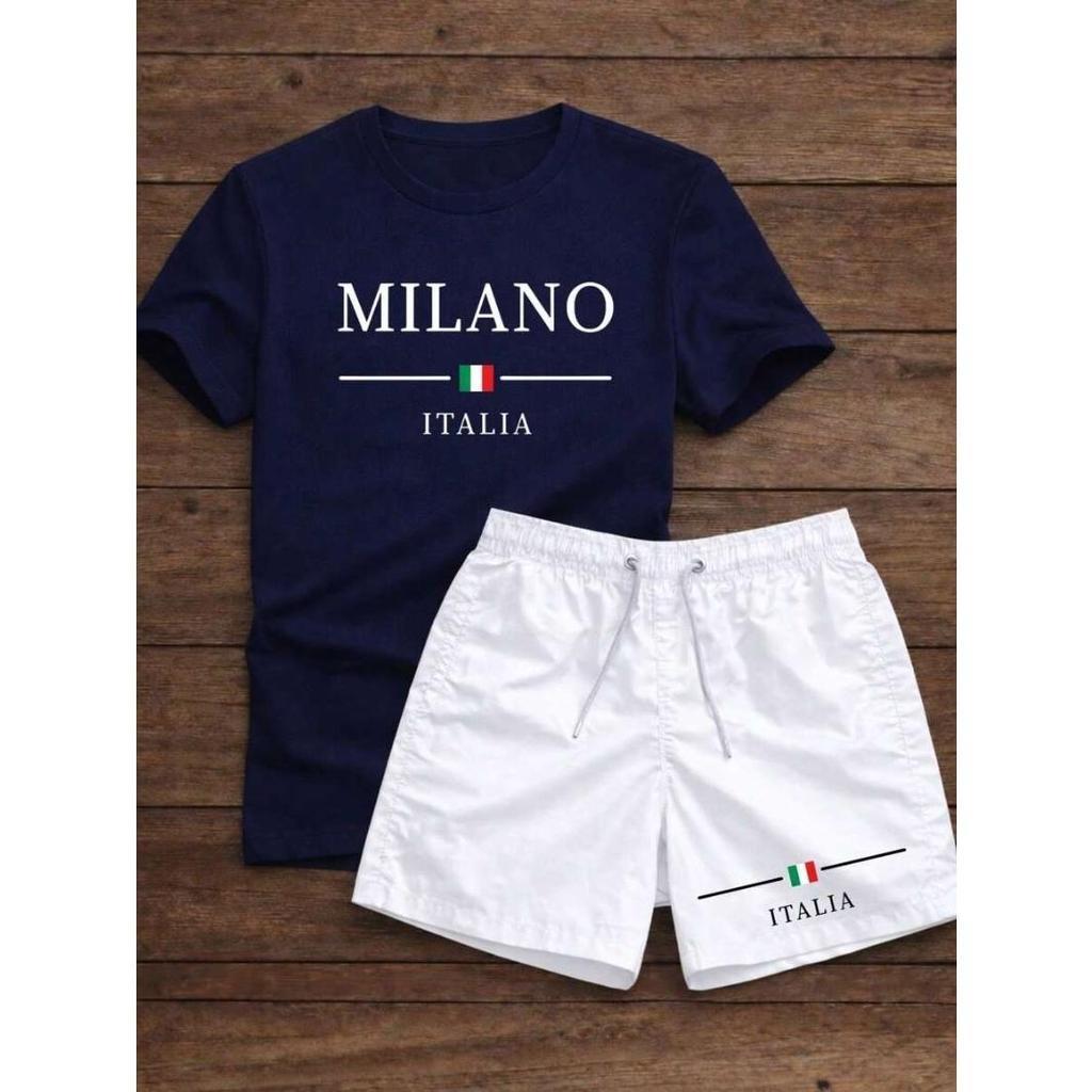 Conjunto Masculino Camiseta Milano Italia Short Tactel Casual Streetwear Verão Premium — imagem 2 de 2