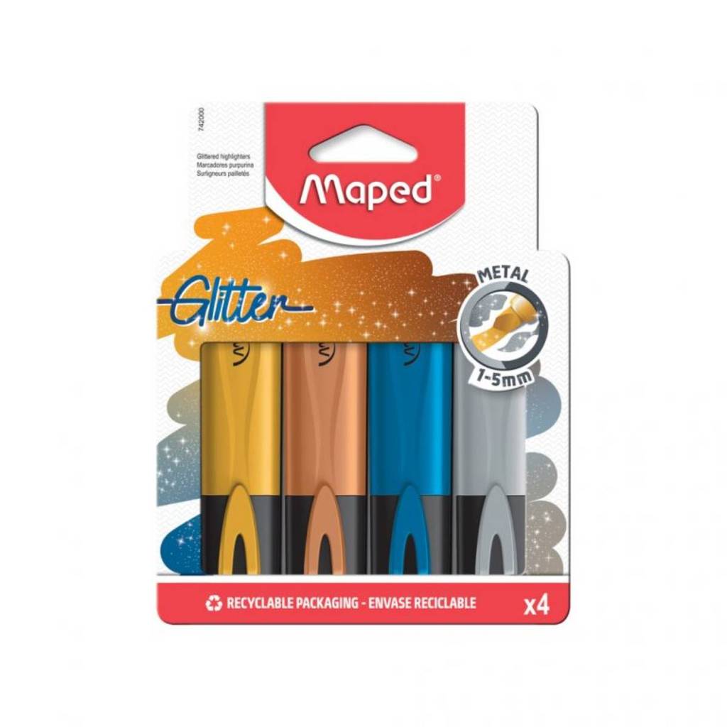 Pincel marca texto Fluo'Peps Glitter Metal estojo 4 cores 742000 Maped